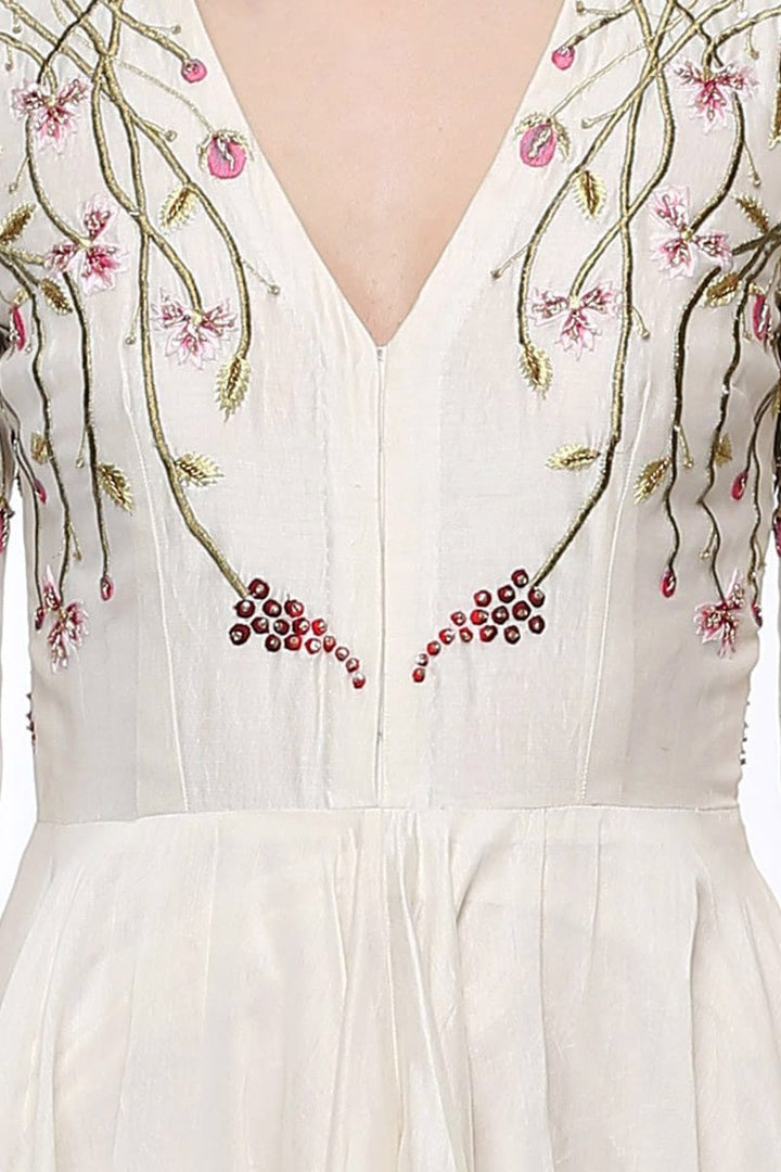 Cotton silk Ankle - Length Embroidered Dress - samantchauhan