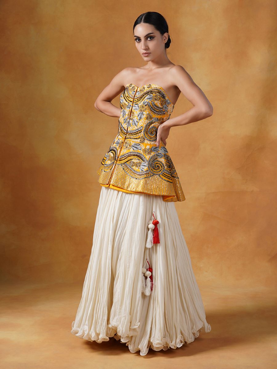 Cotton silk corset with pleated skirt - samantchauhan Apparel & Accessories