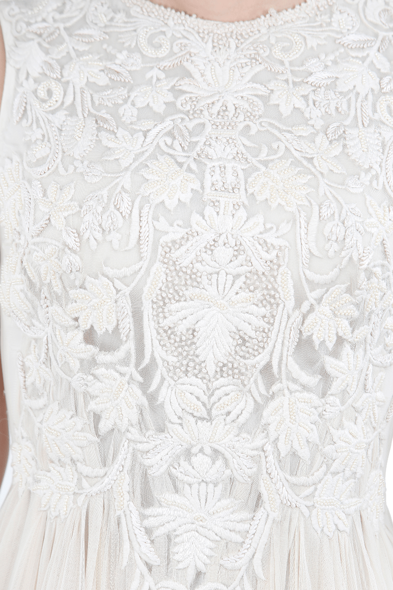 Cotton silk embroidered bridesmaid gown with net flair on the skirt - samantchauhan