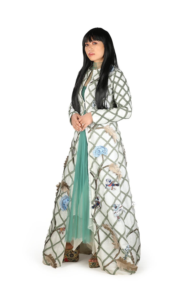 Cotton silk Jacket with a cotton slip and net ombre dress inside - samantchauhan Dresses