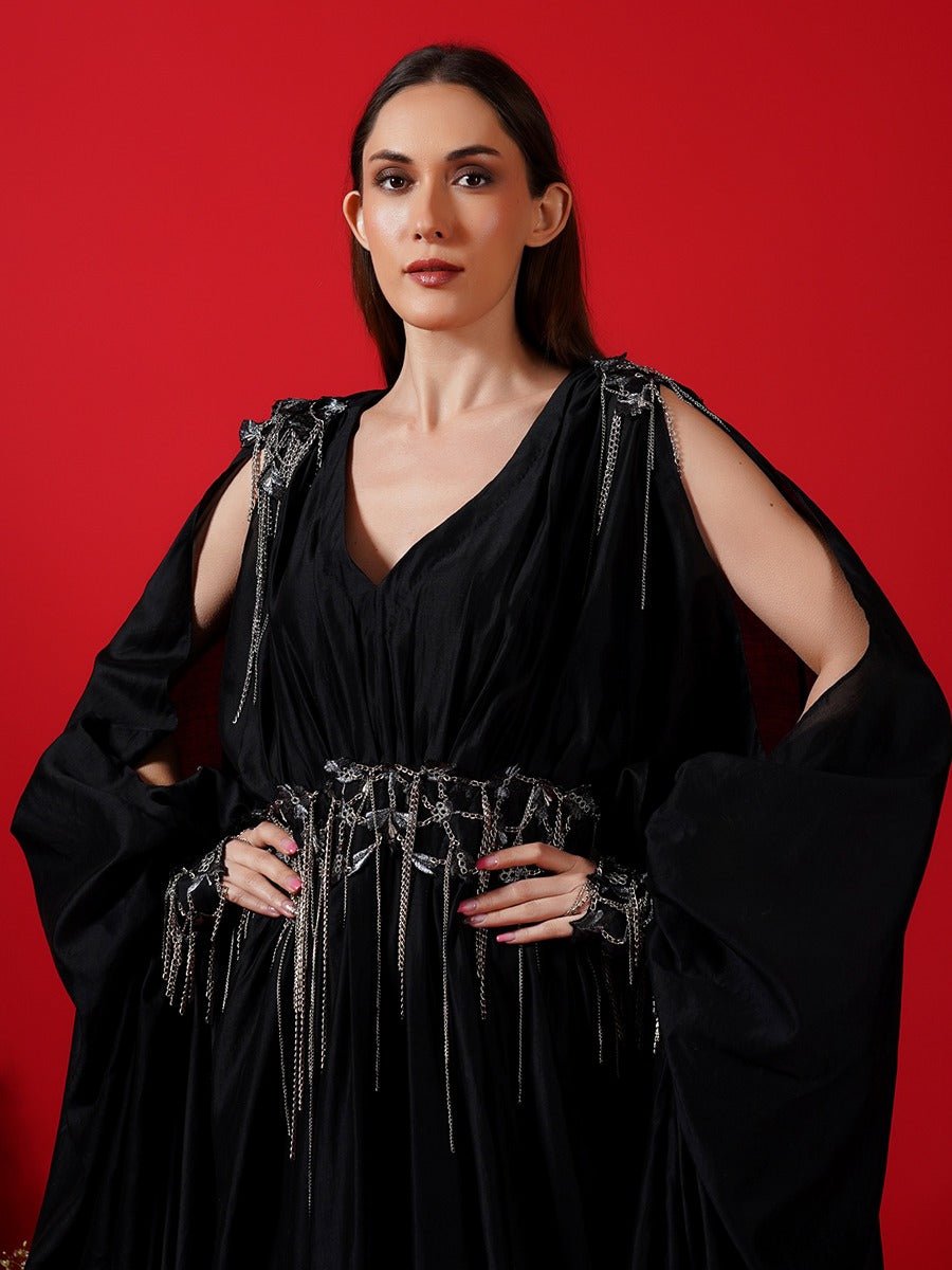 Cotton silk kaftan with embroidery on shoulders & belt - samantchauhan Apparel & Accessories