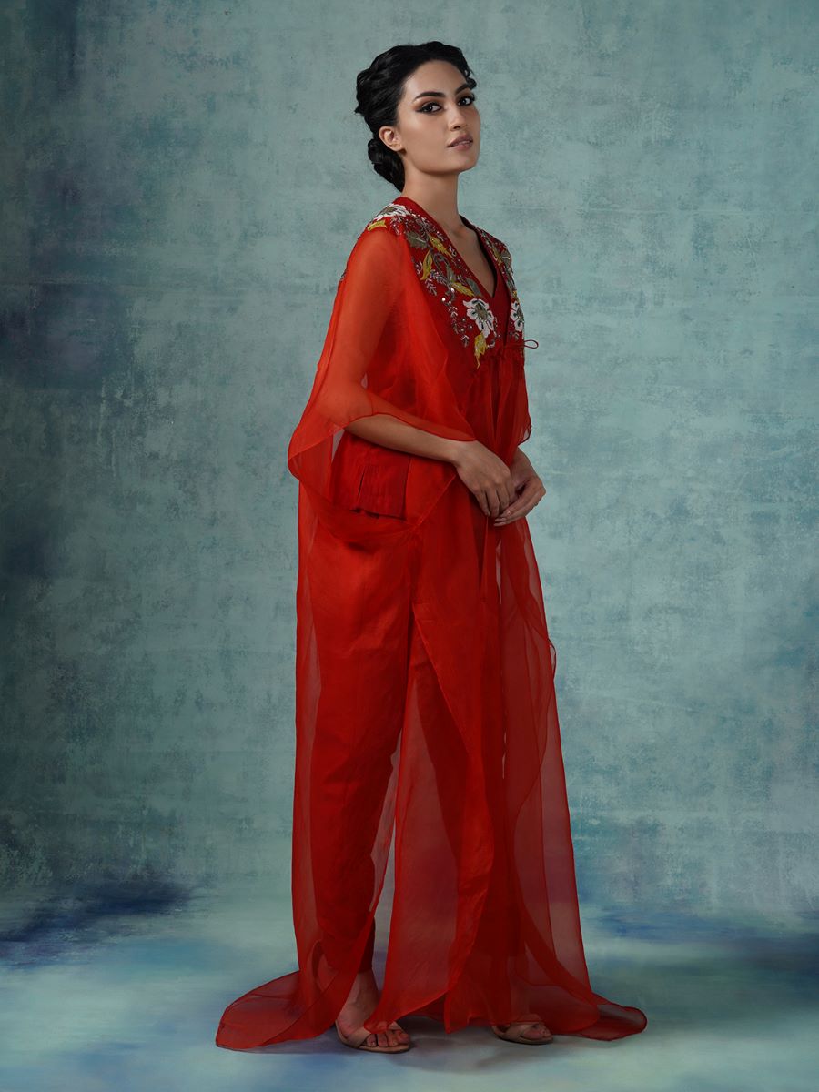 Cotton silk pant and top topped with organza kaftaan. - samantchauhan Apparel &amp; Accessories