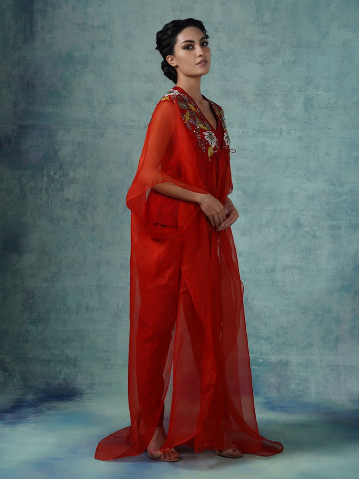 Cotton silk pant and top topped with organza kaftaan. - samantchauhan Apparel &amp; Accessories