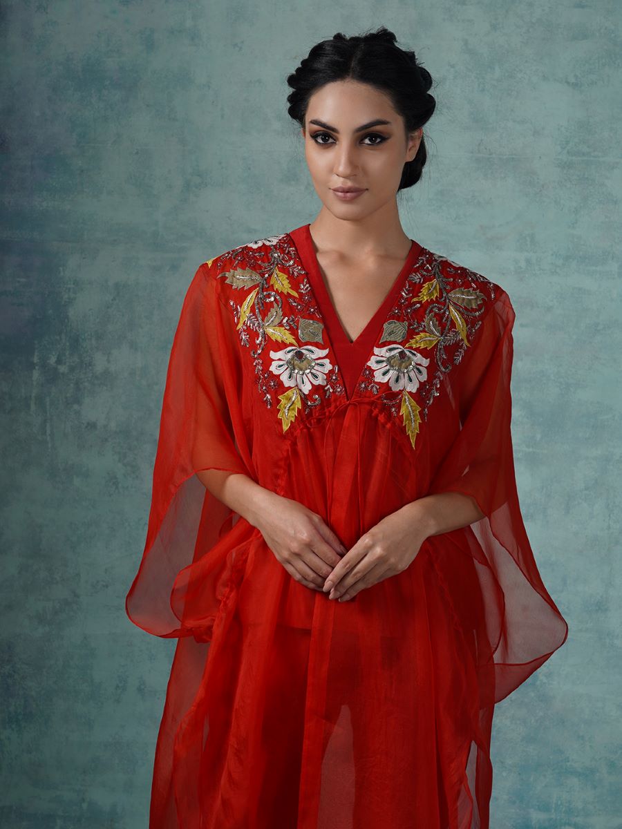 Cotton silk pant and top topped with organza kaftaan. - samantchauhan Apparel & Accessories