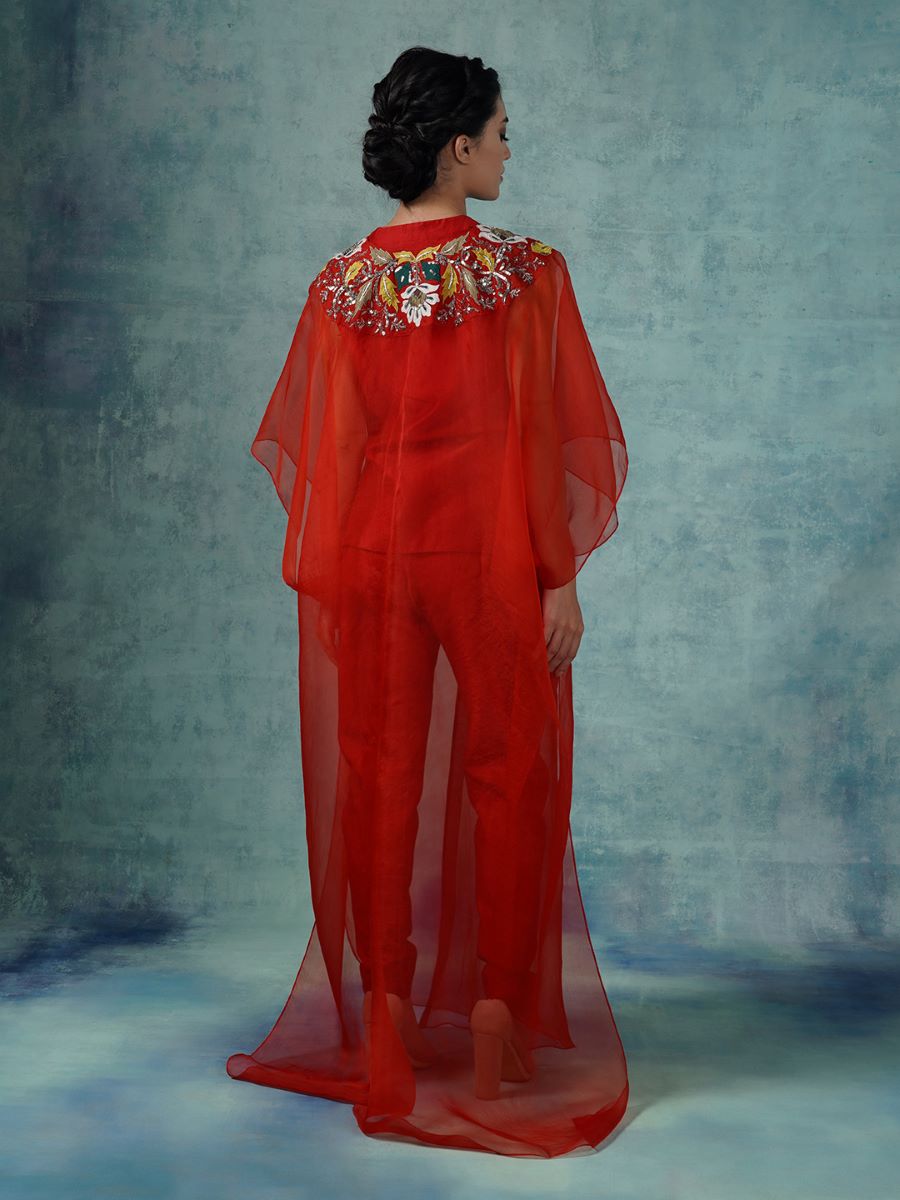 Cotton silk pant and top topped with organza kaftaan. - samantchauhan Apparel & Accessories