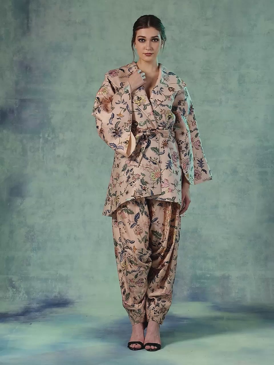 A Cotton Printed Silk Jacket With Dhoti Pants