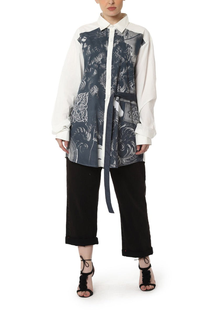 Digitally Printed Shirt with Belt Detail - samantchauhan