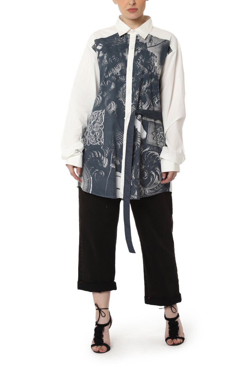 Digitally Printed Shirt with Belt Detail - samantchauhan