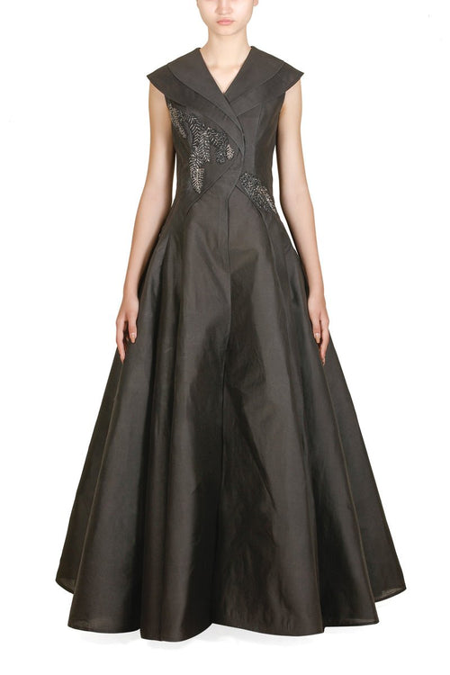 Double Lapel Embroidered Gown - samantchauhan