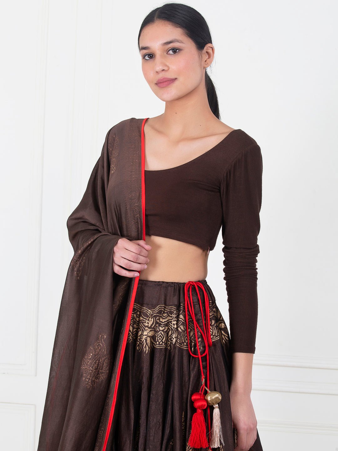 Dupion silk lehenga &amp; Dupatta with gold block print - samantchauhan Apparel &amp; Accessories