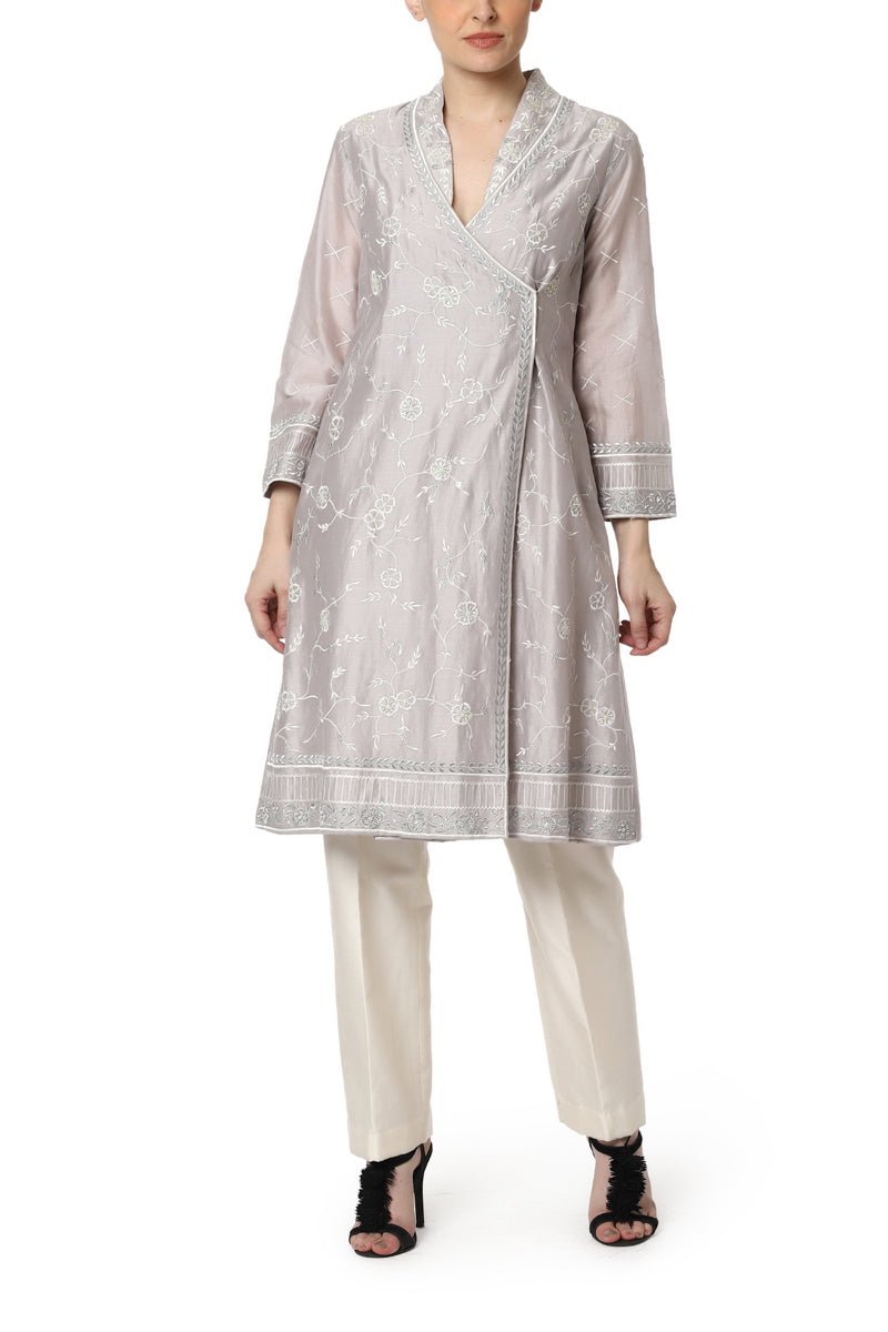 Embroidered Angrakha Kurta with Cigarette Pants - samantchauhan
