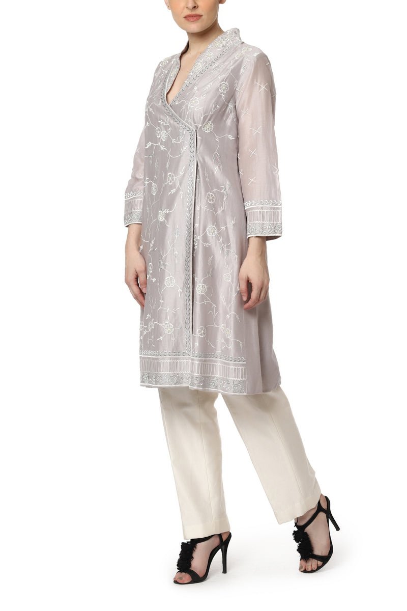 Embroidered Angrakha Kurta with Cigarette Pants - samantchauhan