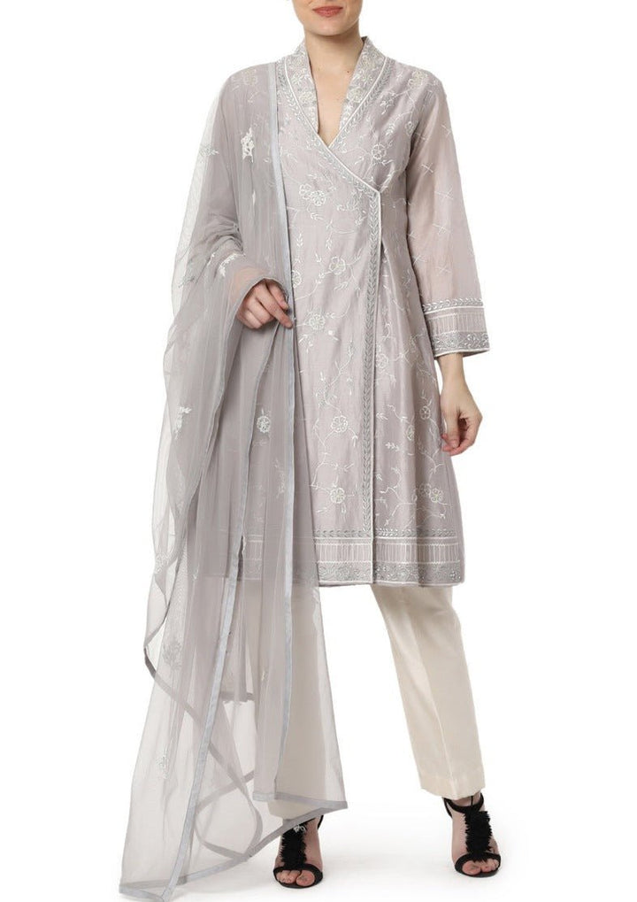 Embroidered Angrakha Kurta with Cigarette Pants - samantchauhan