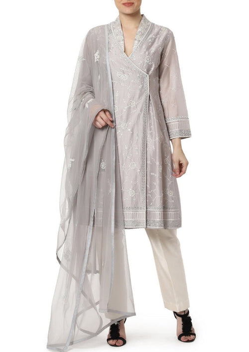 Embroidered Angrakha Kurta with Cigarette Pants - samantchauhan