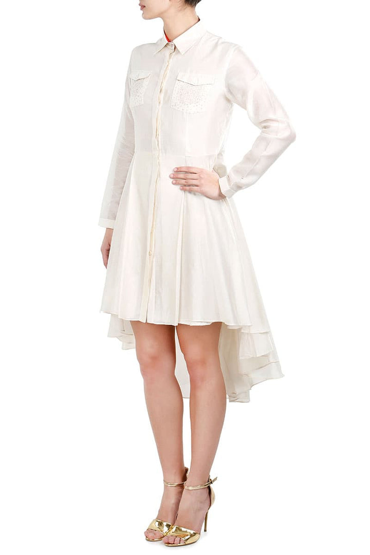 Embroidered Asymmetric Pocket - detailed Dress - samantchauhan
