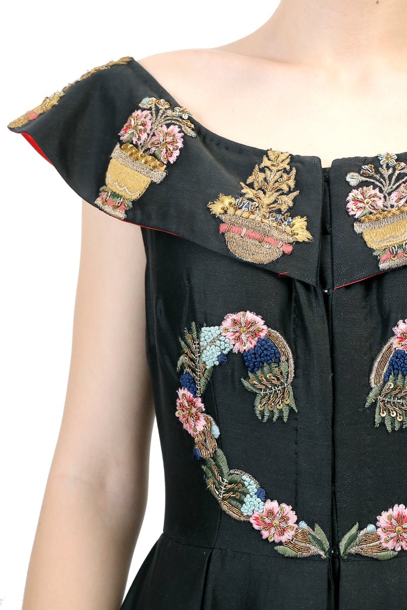 Embroidered Boat - Neck Gown - samantchauhan