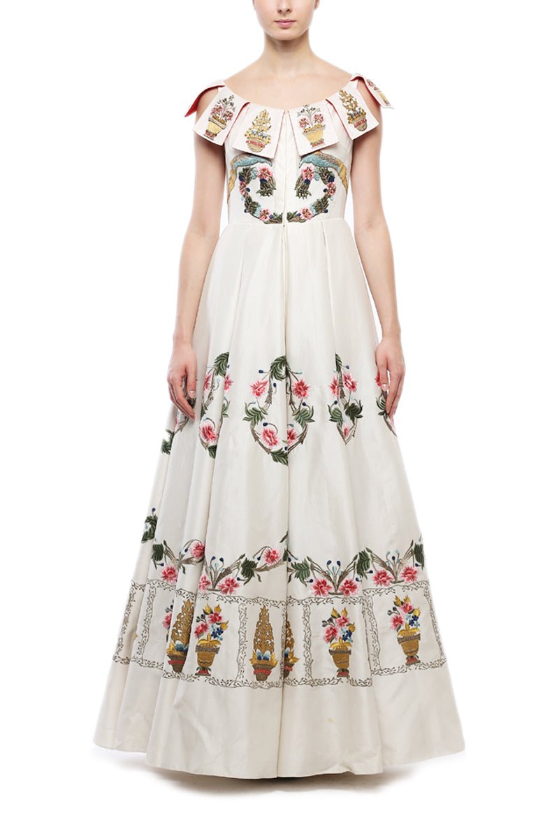 Embroidered Boat - Neck Gown - samantchauhan