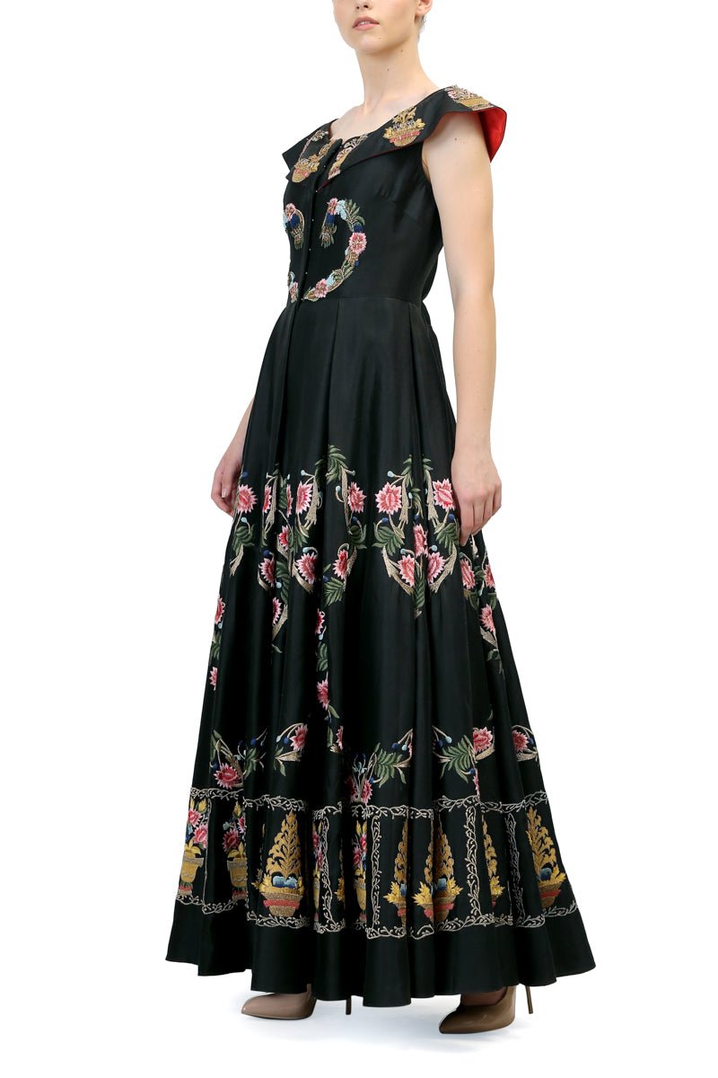 Embroidered Boat - Neck Gown - samantchauhan