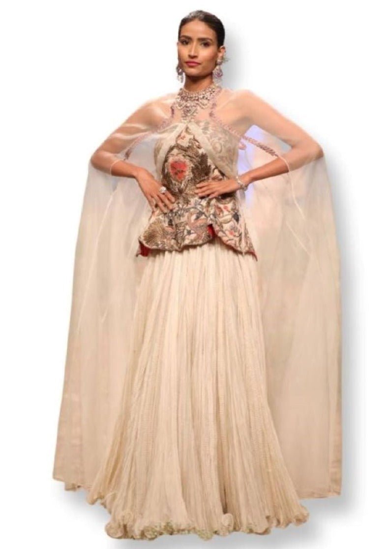 Embroidered corset with pleated skirt &amp; cape - samantchauhan