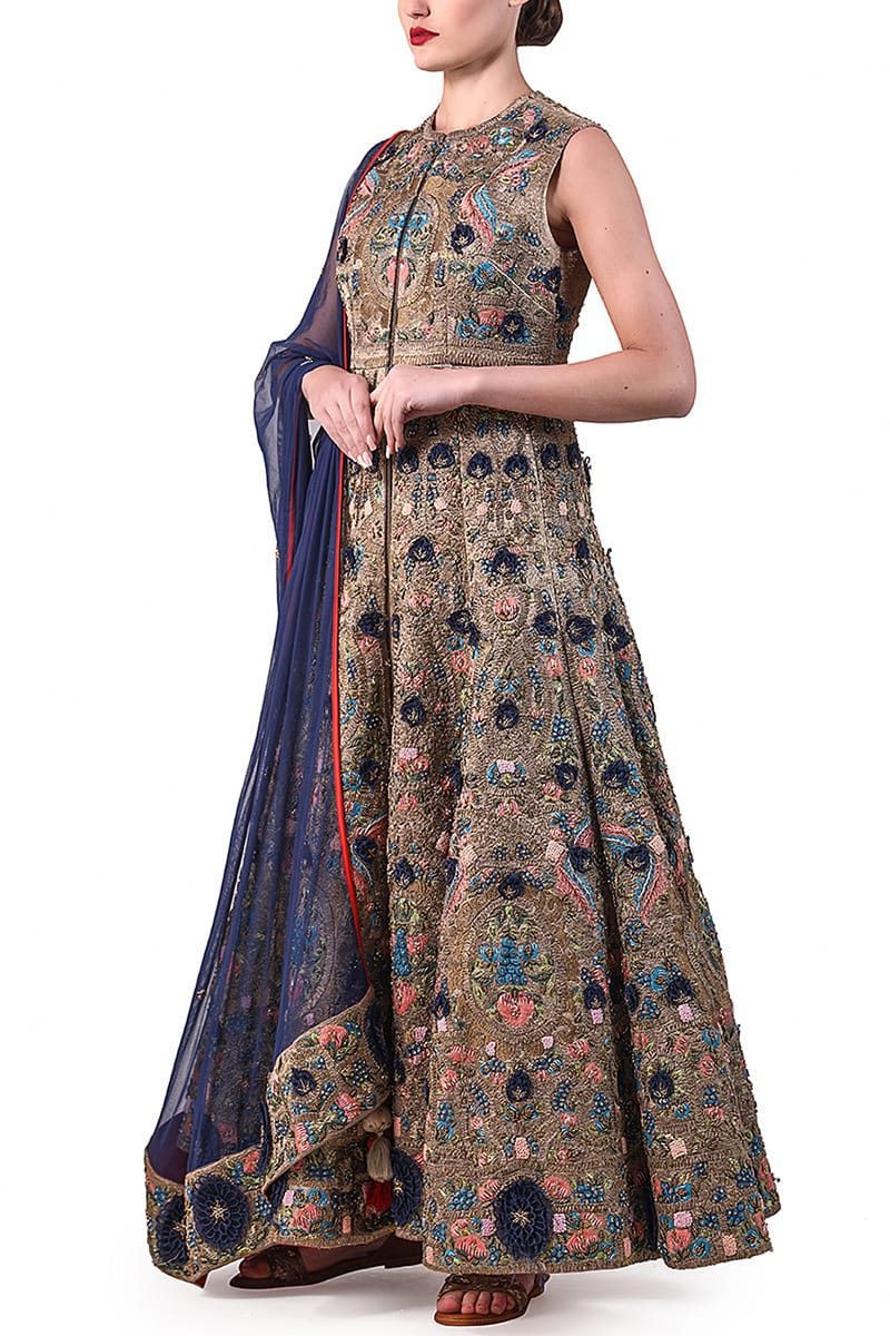 Embroidered front open jacket & dupatta - samantchauhan