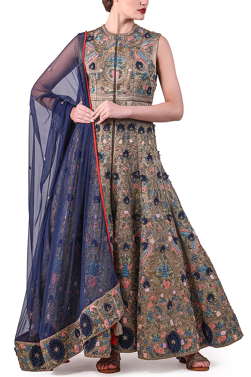 Embroidered front open jacket & dupatta - samantchauhan
