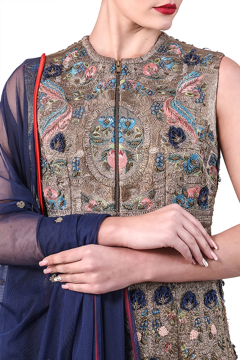 Embroidered front open jacket & dupatta - samantchauhan