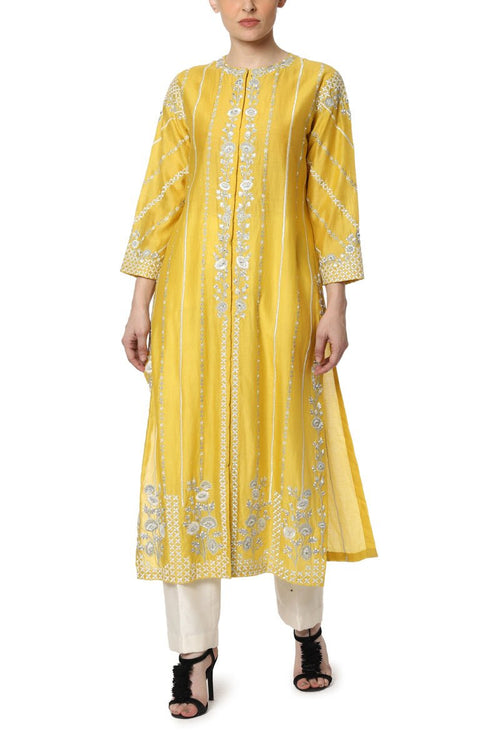 Embroidered Front Open Kurta - samantchauhan