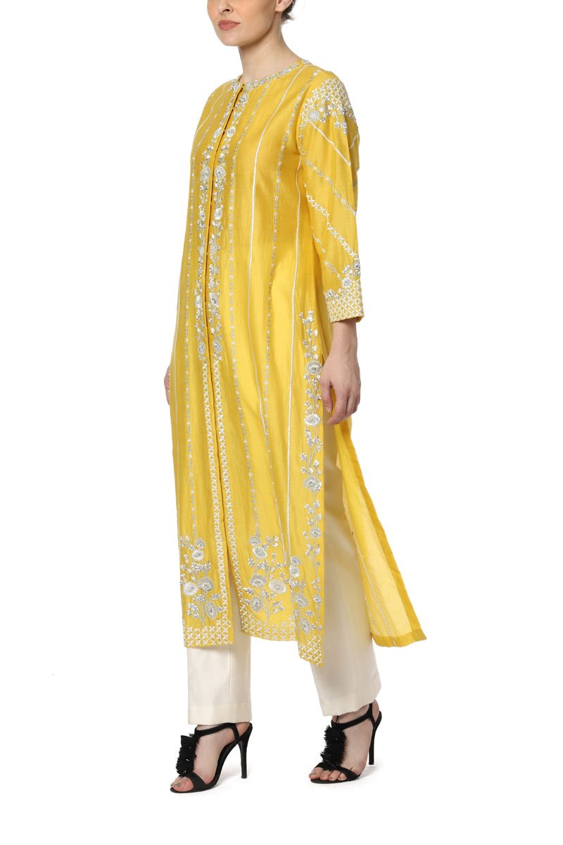 Embroidered Front Open Kurta - samantchauhan