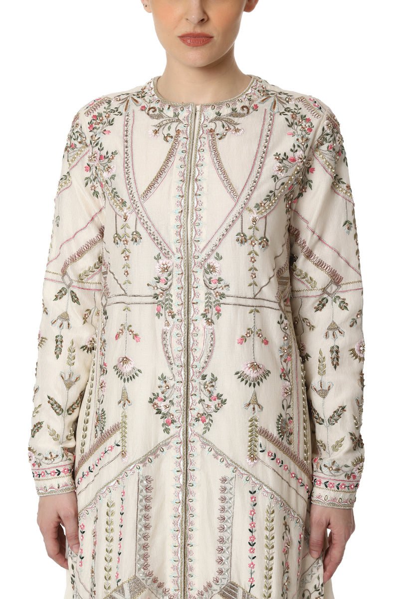 Embroidered Front Open Kurta with Slip Dress - samantchauhan