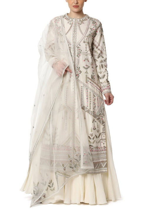 Embroidered Front Open Kurta with Slip Dress - samantchauhan