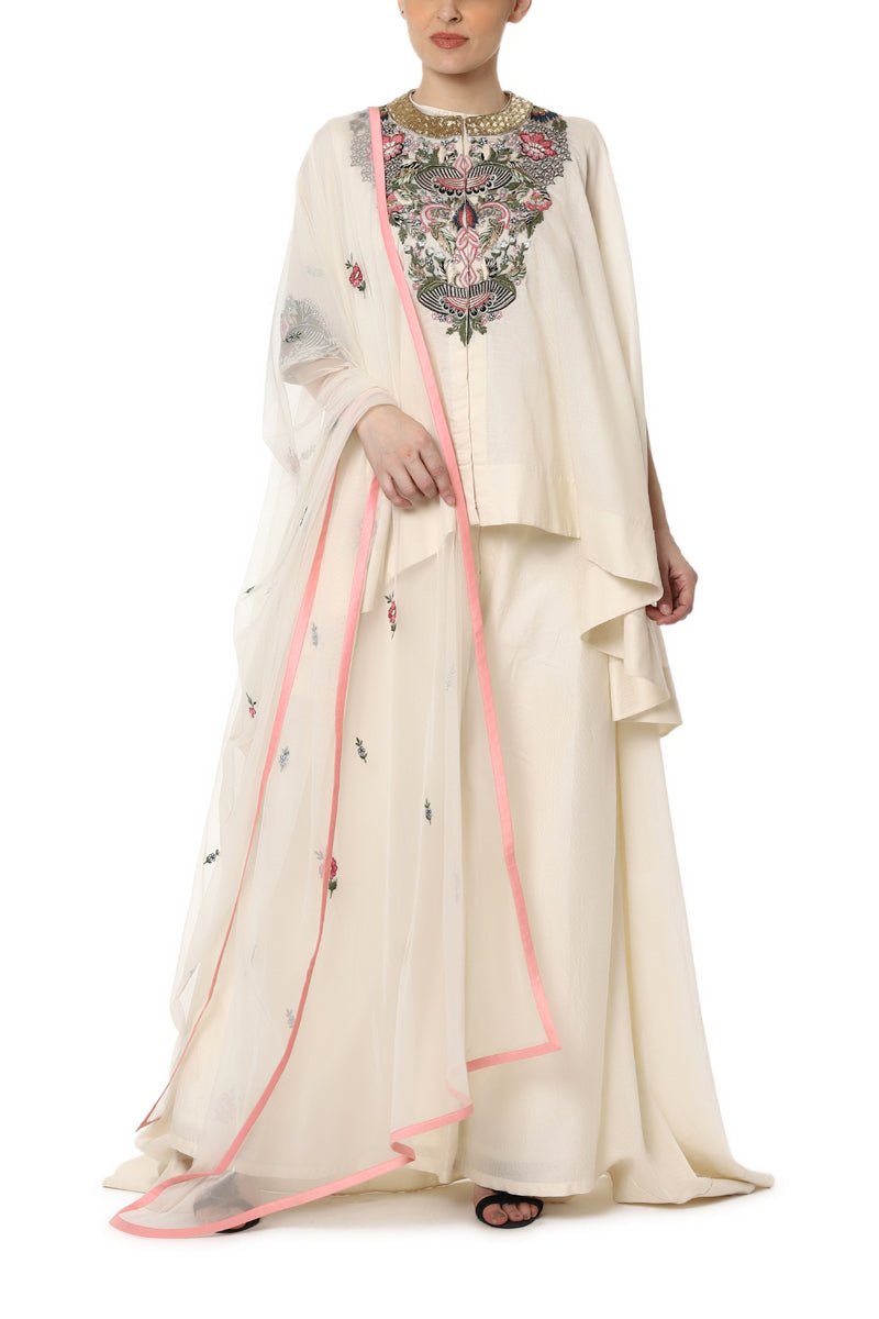 Embroidered High Low Top with Flared Pants - samantchauhan