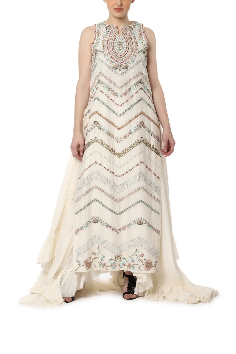 Embroidered Kurta with Asymmetrical Ruffled Slip - samantchauhan