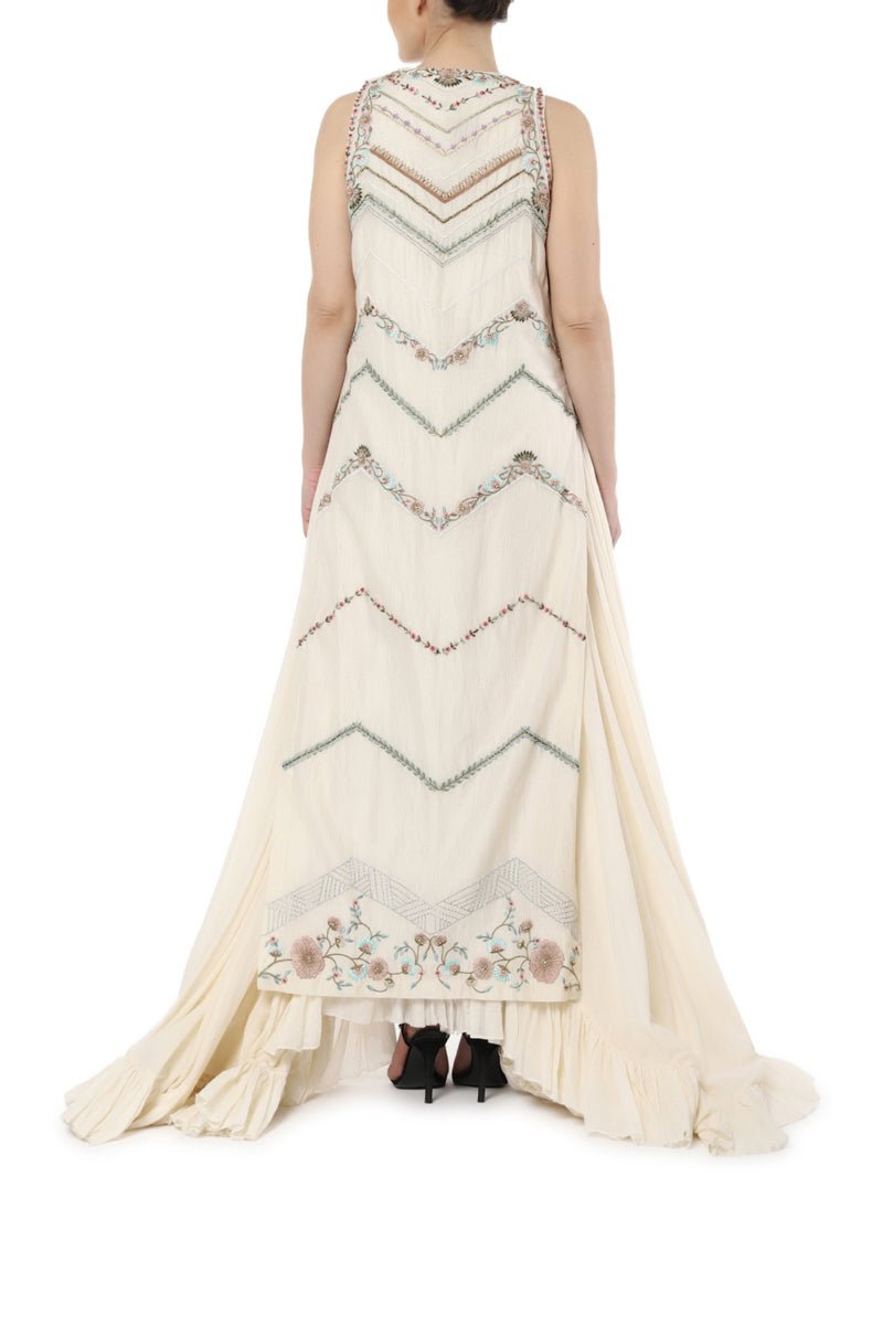 Embroidered Kurta with Asymmetrical Ruffled Slip - samantchauhan