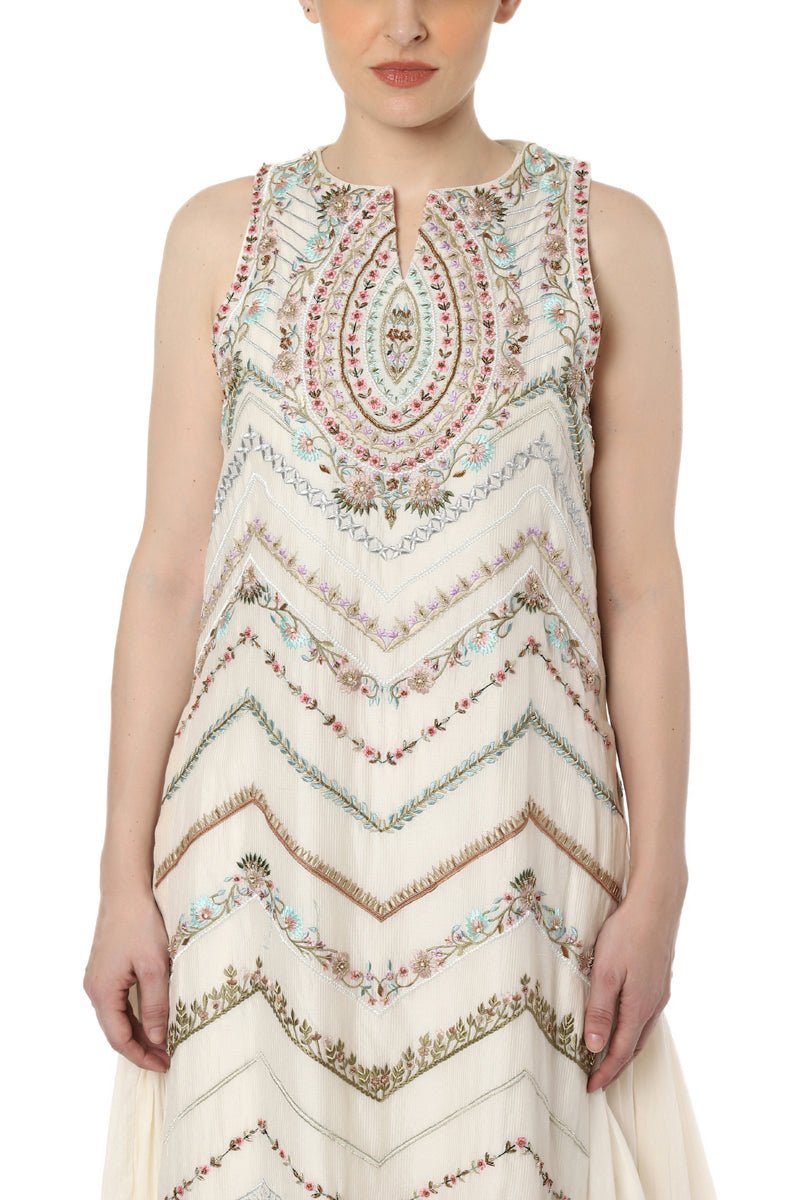 Embroidered Kurta with Asymmetrical Ruffled Slip - samantchauhan