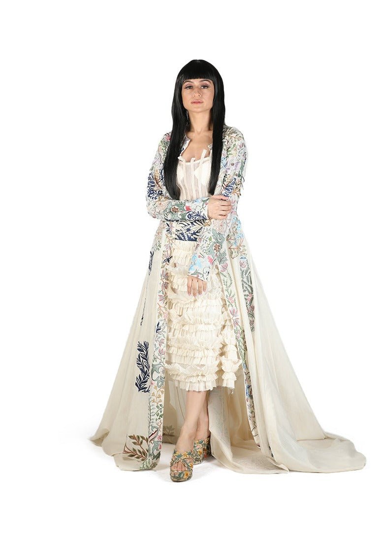 Embroidered Long cotton silk jacket with tube dress - samantchauhan Dresses