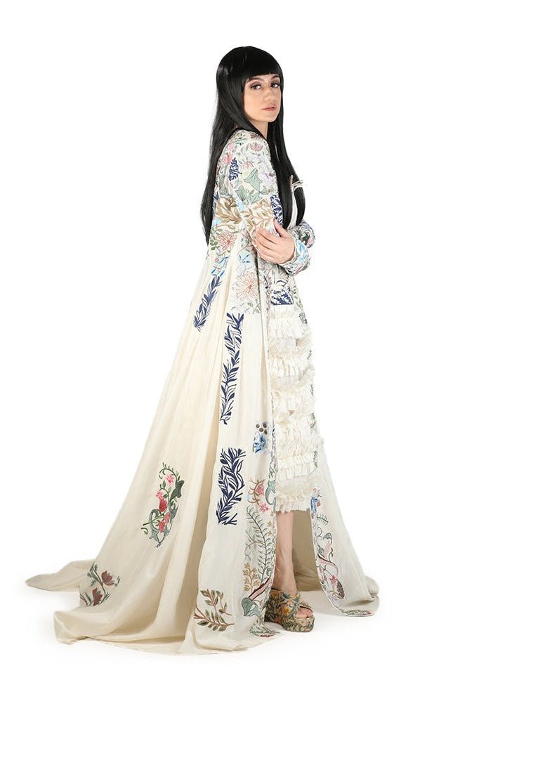 Embroidered Long cotton silk jacket with tube dress - samantchauhan Dresses