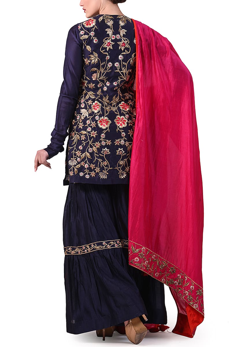 Embroidered Short Kurta, Sharara & Dupatta set - samantchauhan