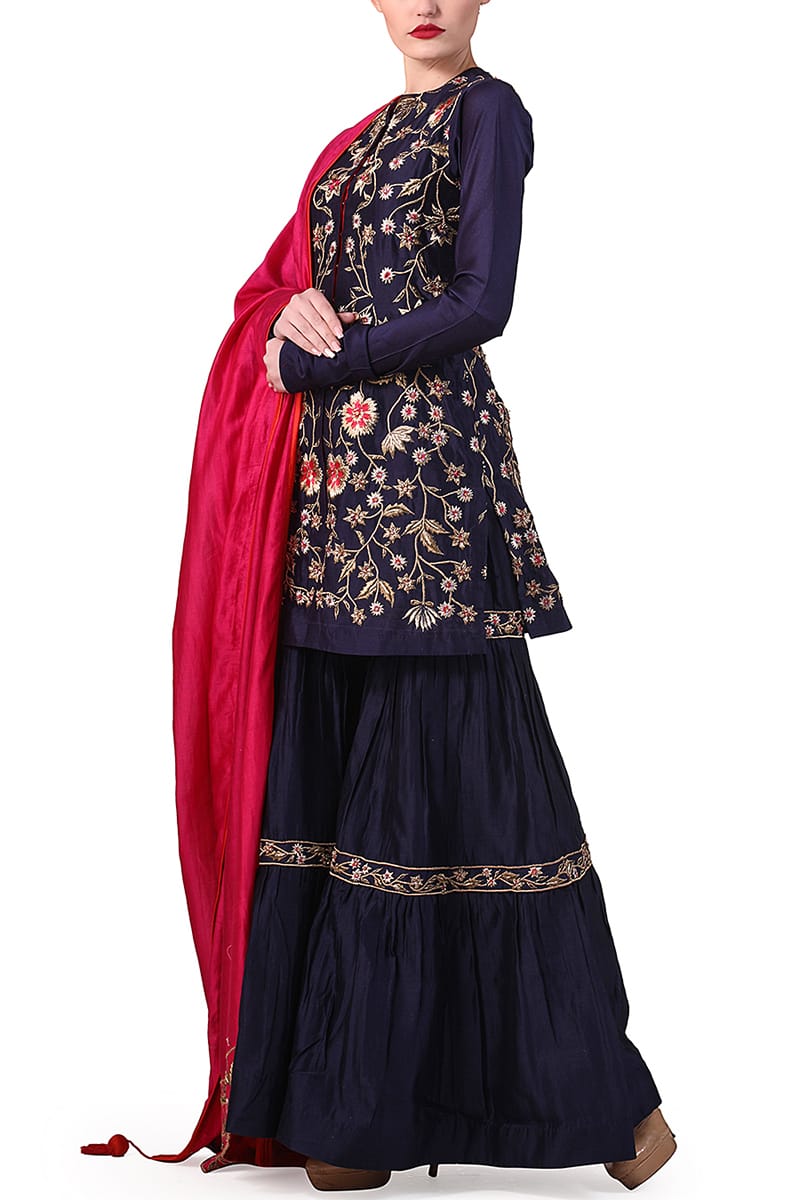 Embroidered Short Kurta, Sharara & Dupatta set - samantchauhan