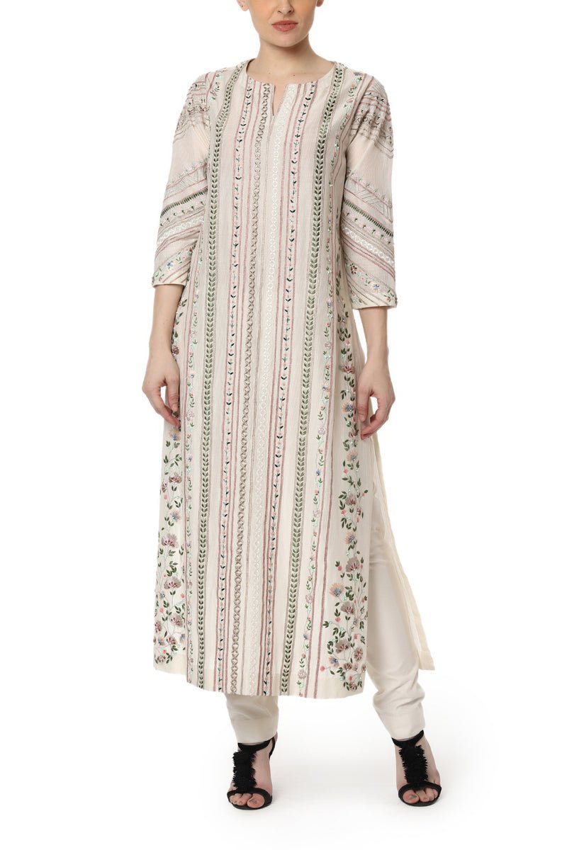 Embroidered Striped Kurta - samantchauhan