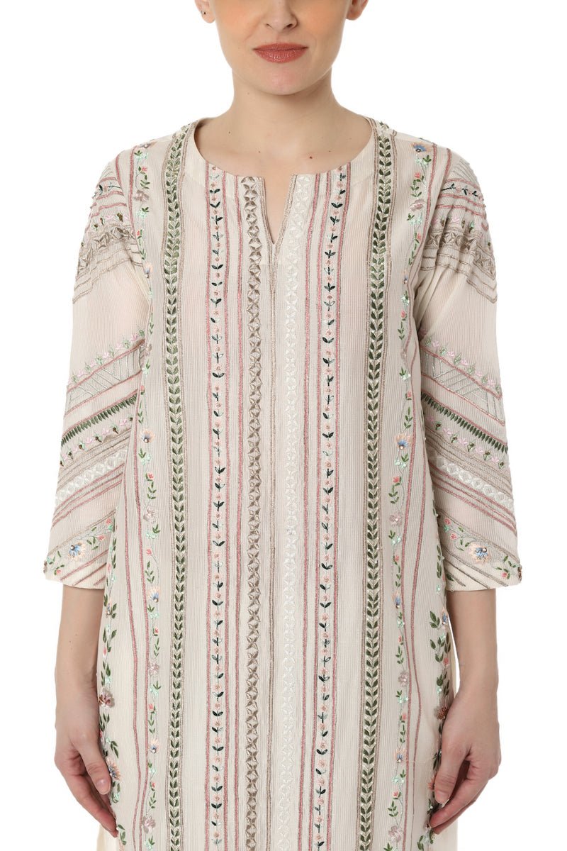 Embroidered Striped Kurta - samantchauhan