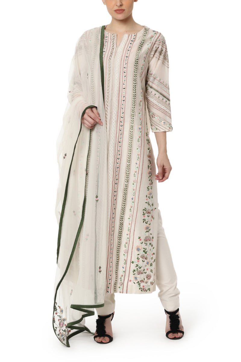Embroidered Striped Kurta - samantchauhan