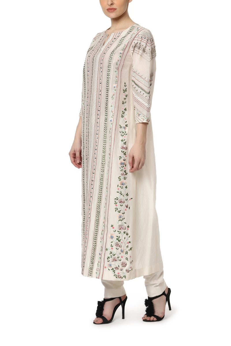 Embroidered Striped Kurta - samantchauhan