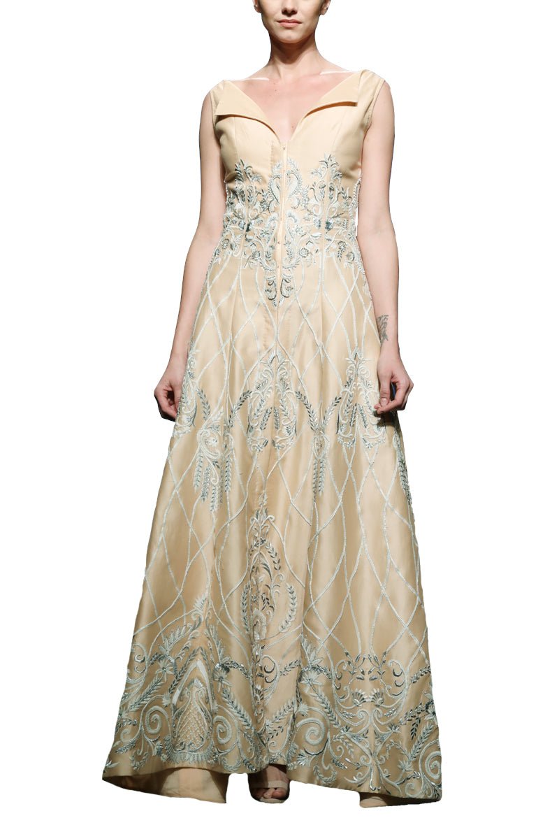 Flap Collar Embroidered Gown - samantchauhan