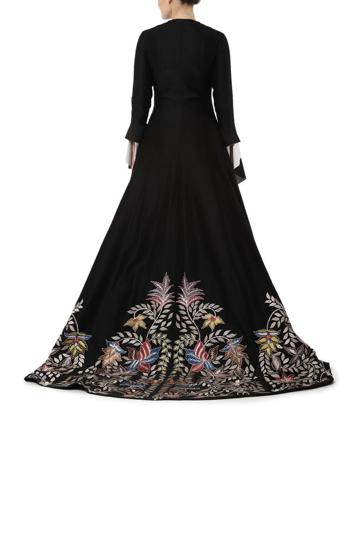 Floor - length embroidered gown with a mini trail and bell sleeves - samantchauhan