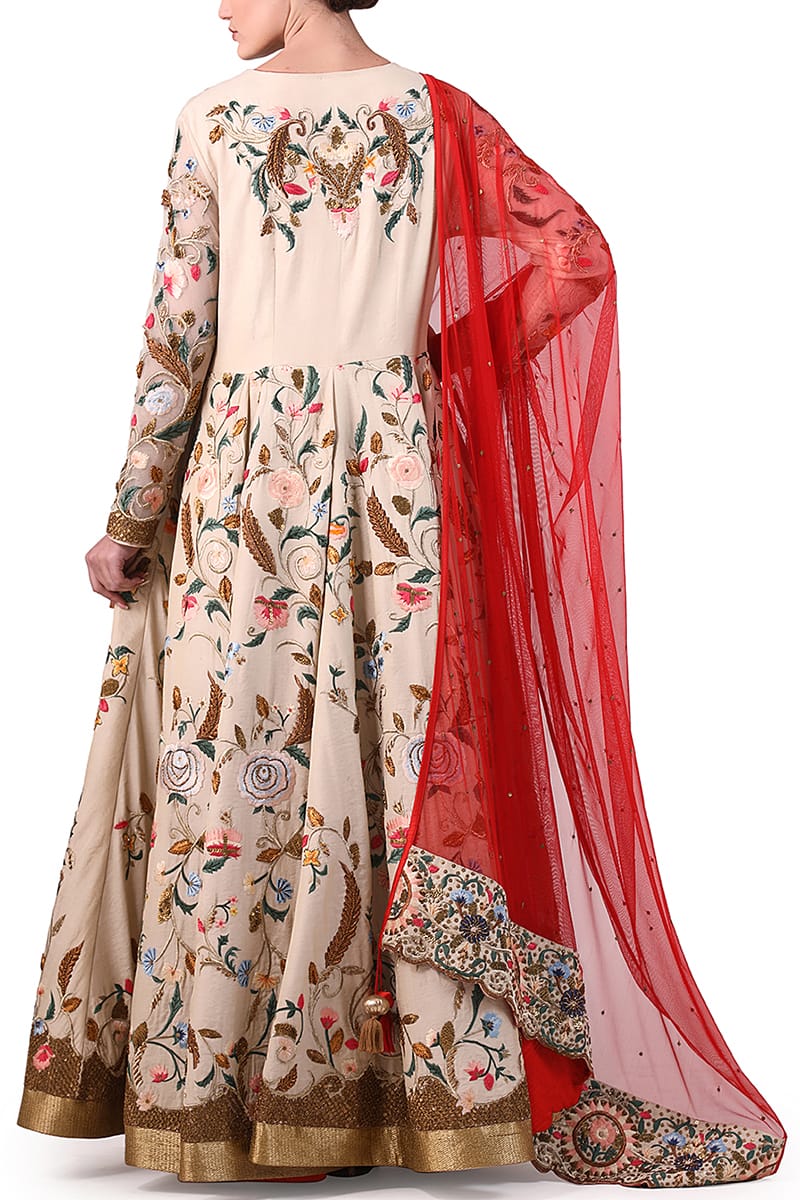 Floral Embroidered front open jacket &amp; Dupatta - samantchauhan