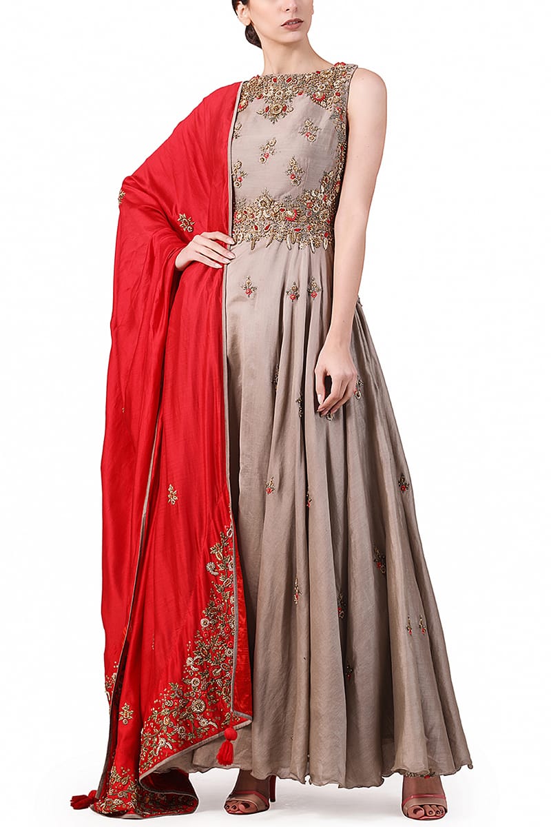 Floral Motifs Embroidered anarkali - samantchauhan