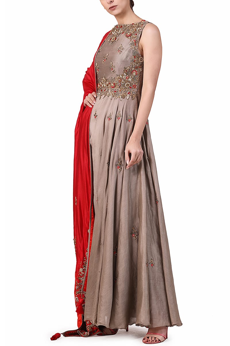 Floral Motifs Embroidered anarkali - samantchauhan