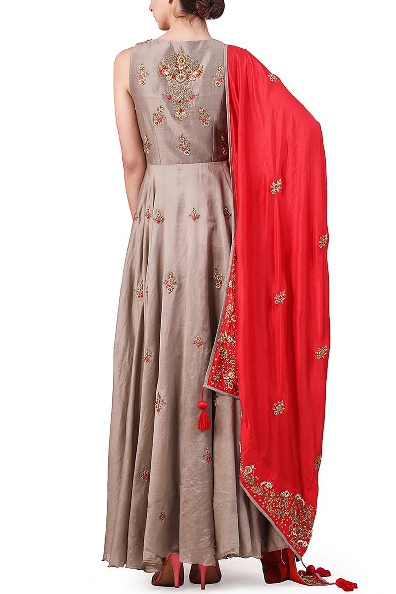 Floral Motifs Embroidered anarkali - samantchauhan