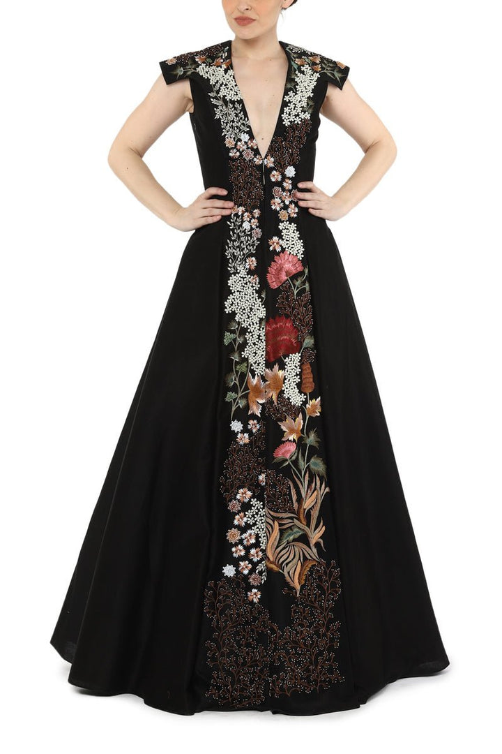 Front open v neck gown - samantchauhan