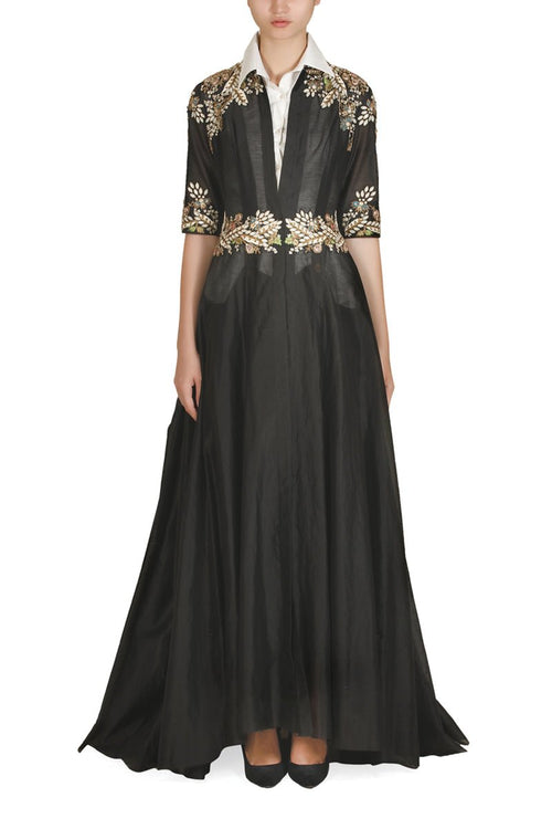 Front - Opening Embellished Gown - samantchauhan